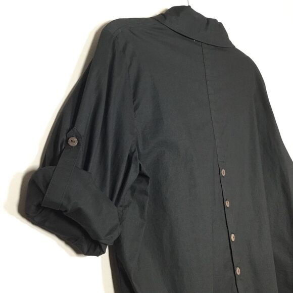 Black shirt dress button down back and front western style pleat front size L - Picture 7 of 8